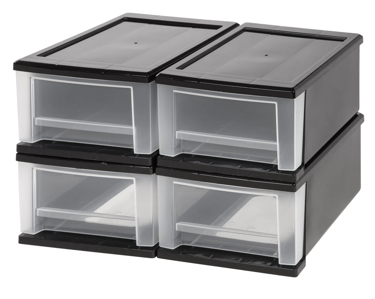7 Quart Stacking Drawer, 4 Pack, Black