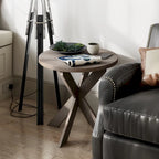 COZAYH Set of 2 Rustic Farmhouse End Tables with Storage Shelf - Vintage Grey French Country Accent Side Tables