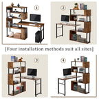 Modern Computer Desk with 5-Tier Shelves – Space-Saving Rotatable Workstation
