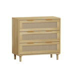 Oak Storage Cabinet with 3 Rattan Drawers - Dimensions: 31.5L x 15.55W x 30.12H