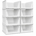 8-Pack Stackable Closet Storage Bins with Pull-Out Rails, White Foldable PP Organizers