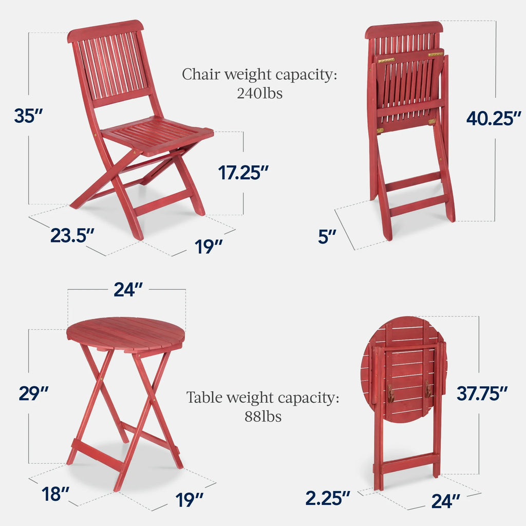 Best Choice Products 3-Piece Acacia Wood Bistro Set, Folding Patio Furniture w/ 2 Chairs, Table - Natural