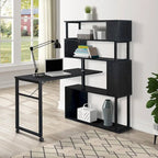 Modern Computer Desk with 5-Tier Shelves – Space-Saving Rotatable Workstation