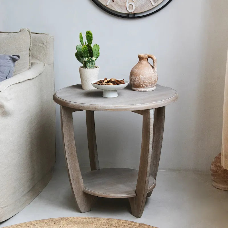 COZAYH Set of 2 Rustic Farmhouse End Tables with Storage Shelf - Vintage Grey French Country Accent Side Tables
