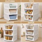 8-Pack Stackable Closet Storage Bins with Pull-Out Rails, White Foldable PP Organizers
