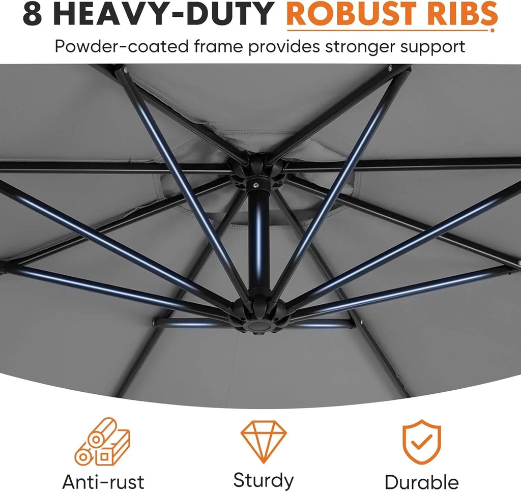 9.8FT Offset Patio Umbrella Hanging Cantilever Umbrella Outdoor Sun Shade with Easy Tilt Adjustment, 8 Ribs, UV Protection for Backyard, Lawn, Garden and Pool, Blue
