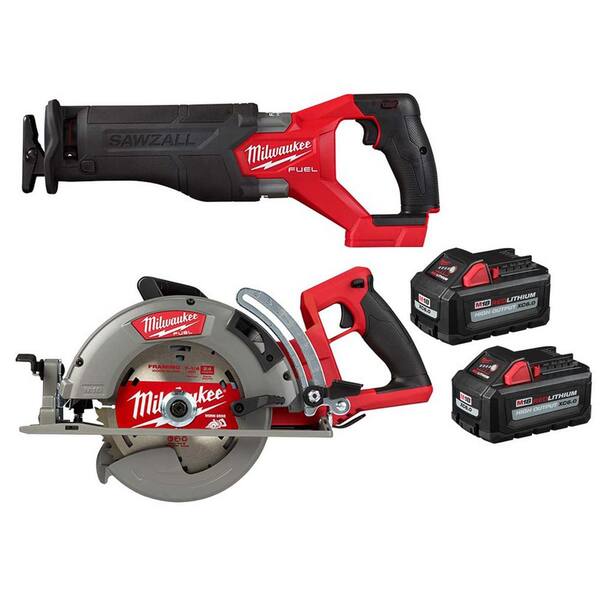 M18 FUEL 18-Volt Lithium-Ion Brushless Cordless SAWZALL w/7-1/4 in. Rear Handle Circ Saw, Two 6 Ah High Output Batteries