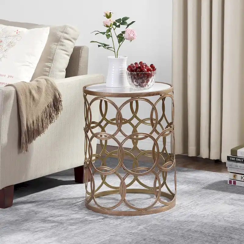 FirsTime & Co. Gilded Circles Iron Table - 16.75 x 16.75 x 22 in, American Design