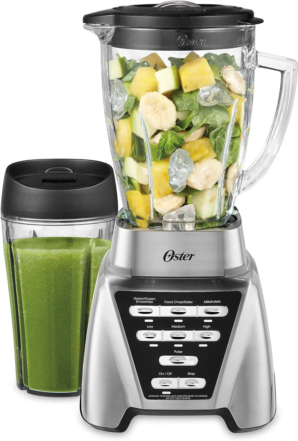2025 Oster Blender | Pro 1200 with Glass Jar, 24-Ounce Smoothie Cup, Brushed Nickel