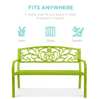 Best Choice Products Outdoor Steel Bench Garden Patio Porch Furniture W/ Floral Design Backrest - Black