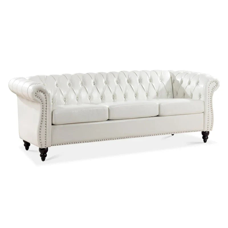 Cream 84.65 Traditional Chesterfield 3-Seater Sofa in PU Leather