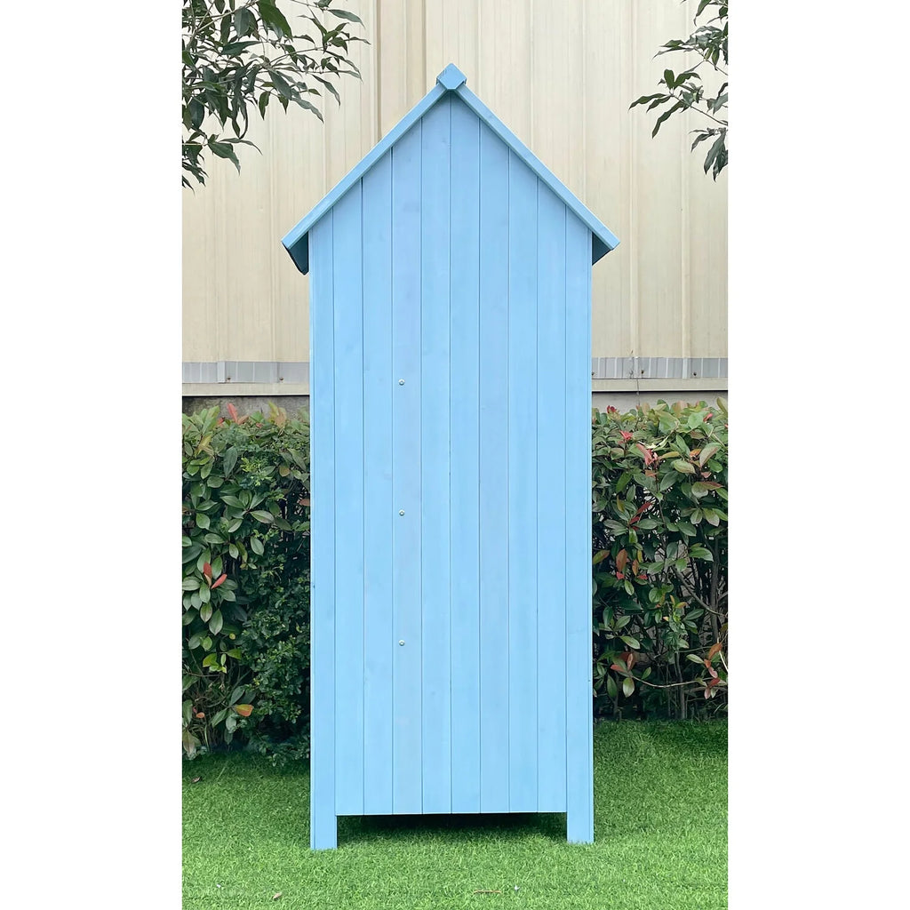 Hanover Sturdy Durable Waterproof Wood Outdoor Vertical Storage Shed, 70.40"x 30.30"x21.30", Blue