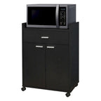Black Kitchen Microwave Cart with Accent Storage Cabinet, Featuring 1 Drawer and 2 Doors