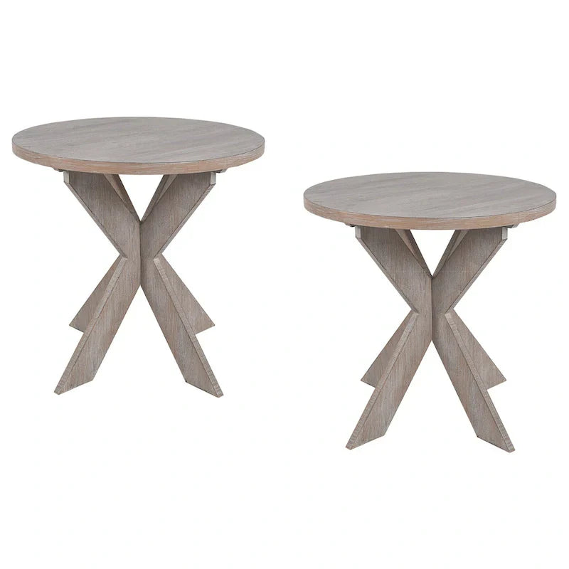 COZAYH Set of 2 Rustic Farmhouse End Tables with Storage Shelf - Vintage Grey French Country Accent Side Tables
