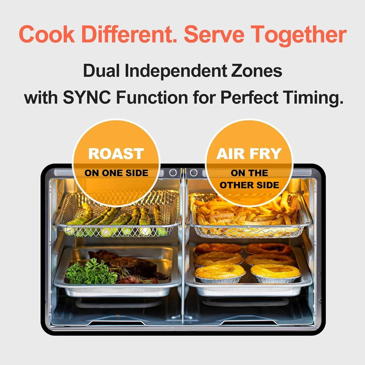 HotKing Dual-Zone Air Fryer Toaster Oven Combo, 28 QT Extra Large, Non Toxic Stainless Steel