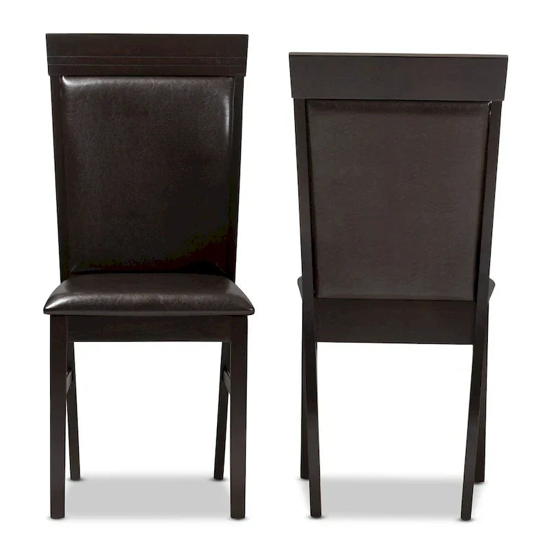 Modern Dark Brown Faux Leather Dining Chair Set by Baxton Studio