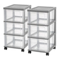 3-Drawer Narrow Plastic Storage Drawer Cart, Gray, Set of 2
