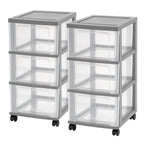 3-Drawer Narrow Plastic Storage Drawer Cart, Gray, Set of 2