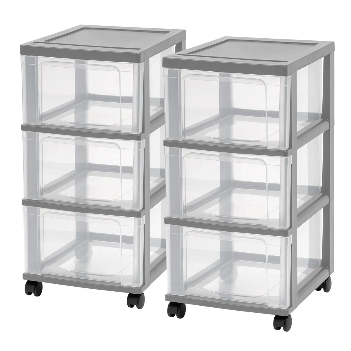 3-Drawer Narrow Plastic Storage Drawer Cart, Gray, Set of 2