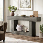 63-Inch Brown and Gray Slim Wooden Console Table for Entryway