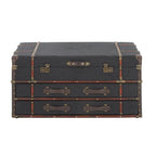 Roche River Decor Faux Leather or Linen Fabric Coffee Table Trunk with 2 Drawers and Buckle Hinged Top - Available in Dark Blue or Brown