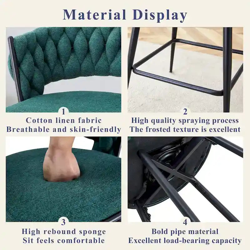 Pair of Swivel Bar Stools with Comfortable Linen Cushions - Counter Height Seating for Kitchen Islands, Dining Areas, or Pubs