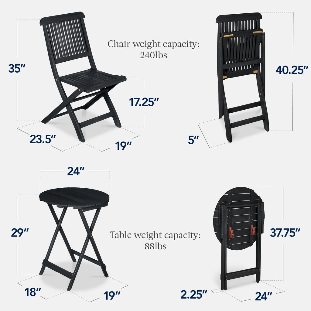 Best Choice Products 3-Piece Acacia Wood Bistro Set, Folding Patio Furniture w/ 2 Chairs, Table - Natural