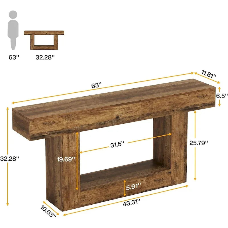63-Inch Brown and Gray Slim Wooden Console Table for Entryway