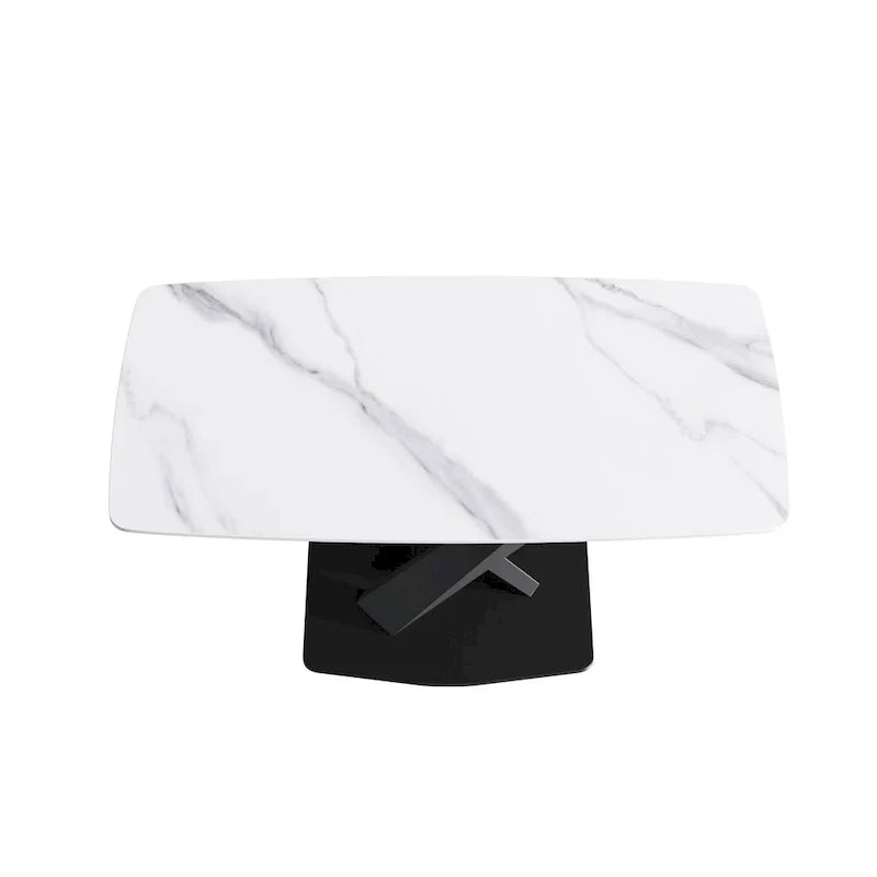 63-Inch Contemporary Dining Table with Slate Stone Surface and Metal Legs, Marble Finish