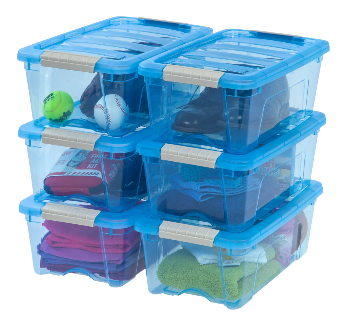 Stack & Pull Storage Box - 12 QT, 6 Pack, Trans Blue