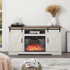 AMERLIFE Fireplace TV Stand with Sliding Barn Door for TVs up to 73", Farmhouse 63" Fireplace Entertainment Center with Storage Cabinets/Adjustable Shelves