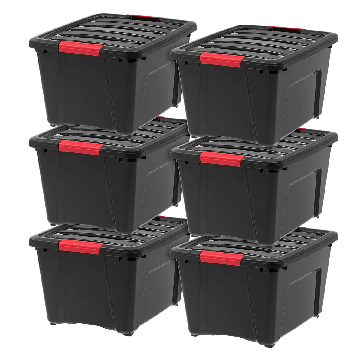 Stack & Pull Storage Box - 32 QT, 6 Pack, Black