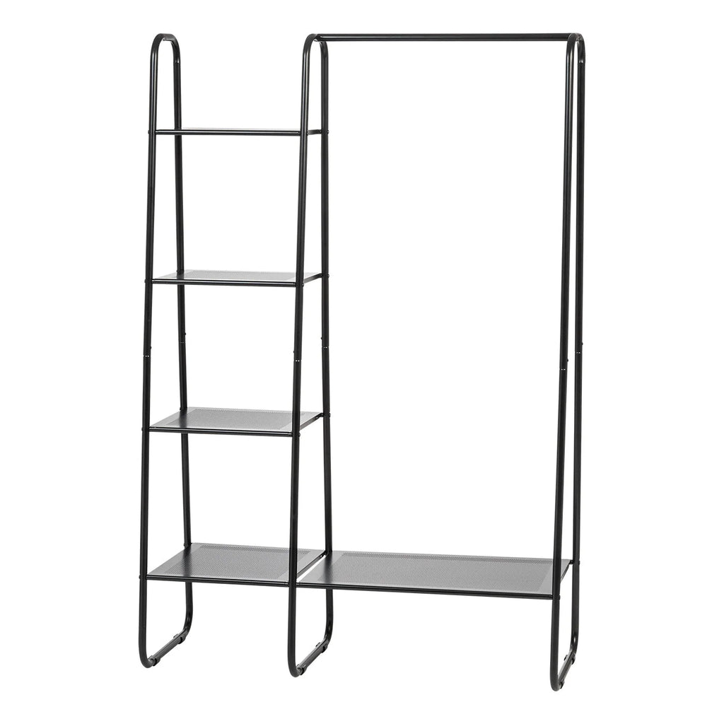 Metal Garment Rack with Metal Mesh Shelves | Black