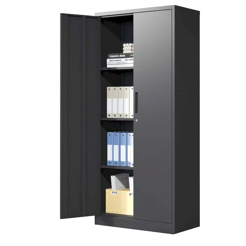 Steel Tool Storage Cabinet with Doors and 3 Shelves - Metal Garage Organizer