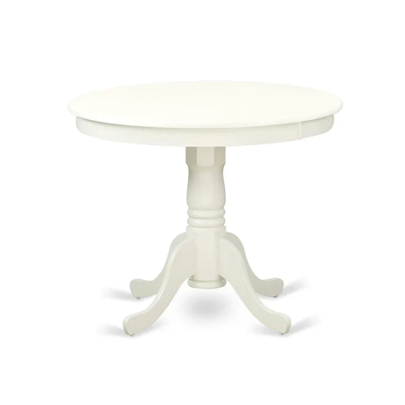 East West Furniture Round Dining Table Set - Kitchen Table with White Faux Leather Parson Chairs in Linen White (Various Piece Options)
