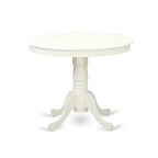 East West Furniture Round Dining Table Set - Kitchen Table with White Faux Leather Parson Chairs in Linen White (Various Piece Options)