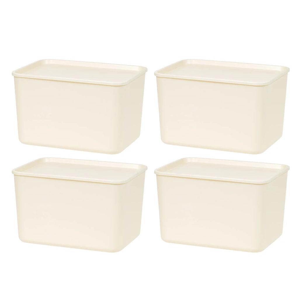 Stackable Lidded Storage Organizer Bins for Kitchen, Bathroom and Bedroom, Large, 4Pack