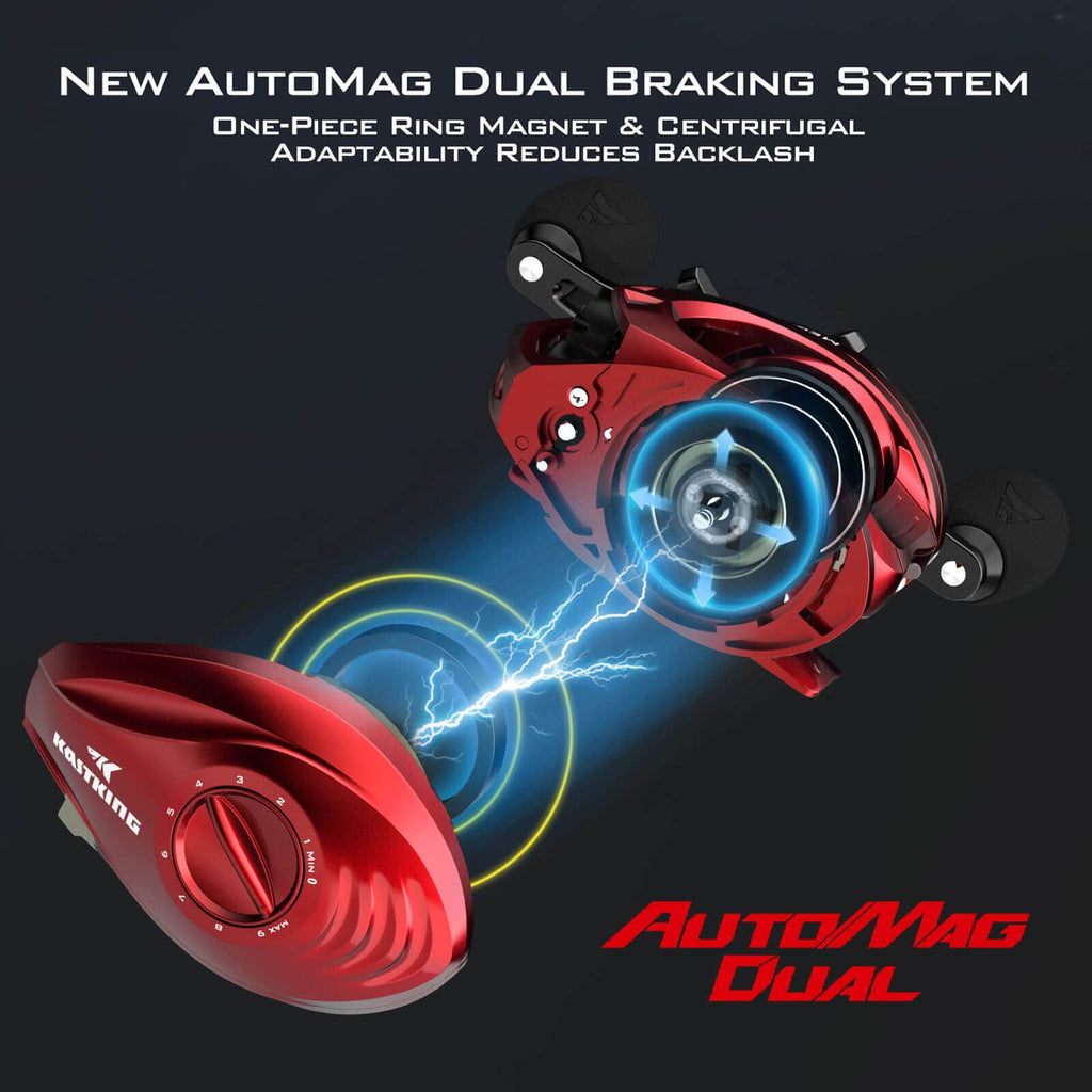 KastKing MegaJaws Baitcasting Reels with AutoMag Dual Braking System | Blue / 6.5:1 / Right Handed