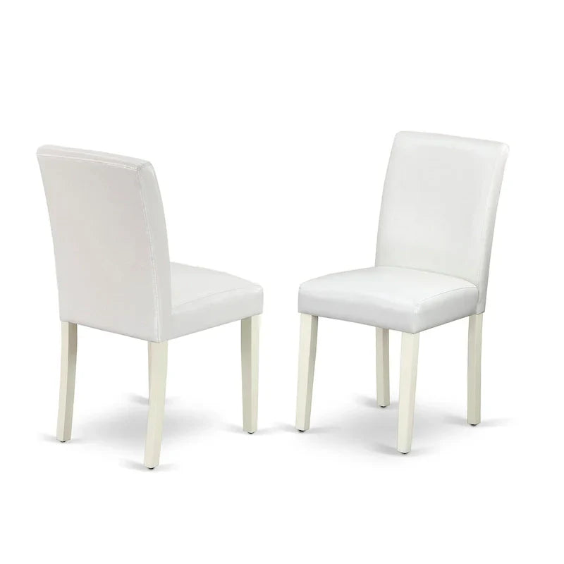 East West Furniture Round Dining Table Set - Kitchen Table with White Faux Leather Parson Chairs in Linen White (Various Piece Options)