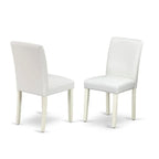 East West Furniture Round Dining Table Set - Kitchen Table with White Faux Leather Parson Chairs in Linen White (Various Piece Options)