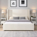 Isabella Queen White Upholstered Bed with Tall Wingback Headboard by Christopher Knight Home