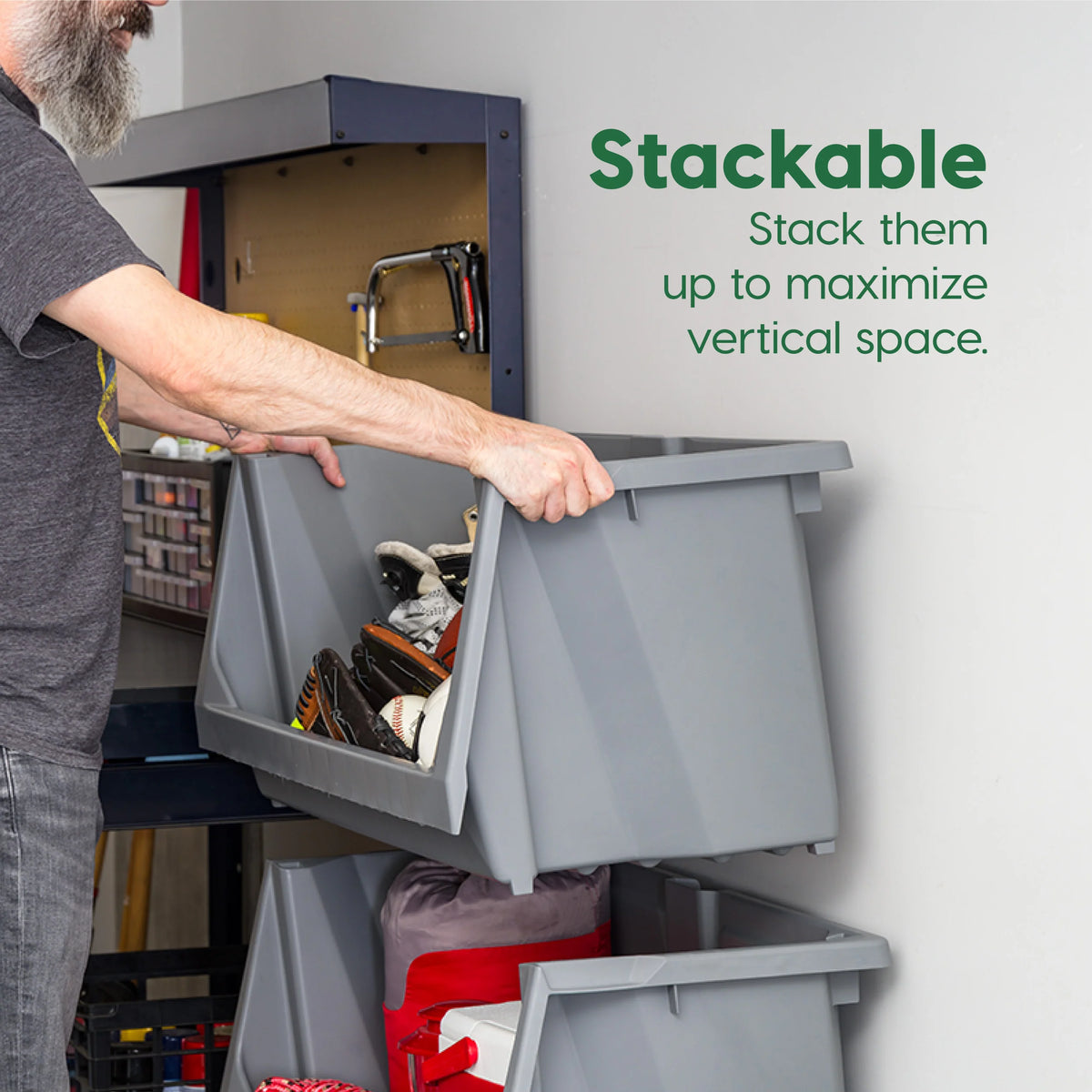 Stackable Storage Bins Open Front, Large, Heavy Duty Garage Organization 1 Pack