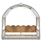 Gray Twin Bed with Arched Canopy and Trundle