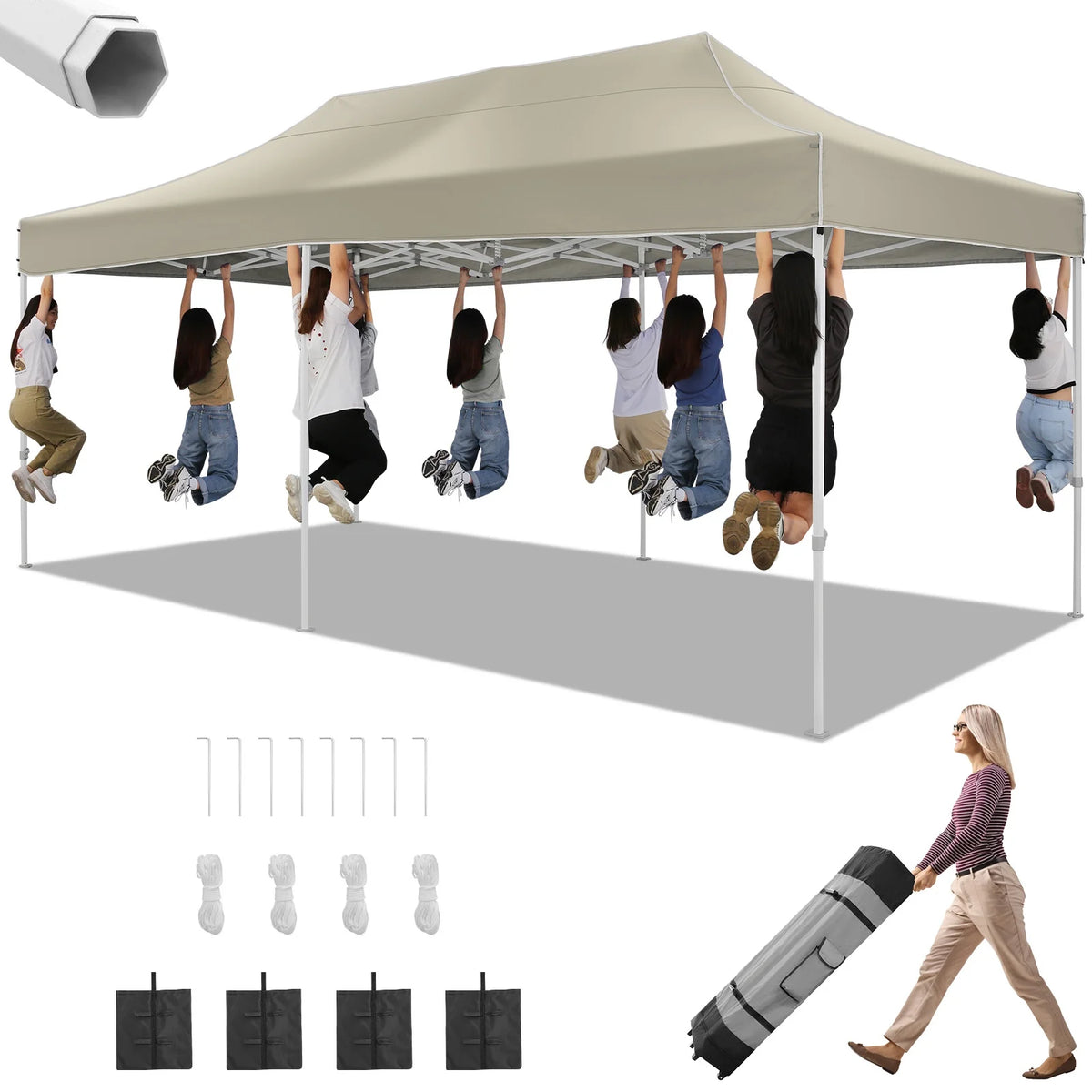 HOTEEL 10x15 Heavy Duty Canopy Tent ,Pop up Canopy for Parties Wedding,Commercial Easy up Gazebo with Roller Bag,UV 50+ &,White