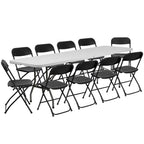 Ktaxon 6ft White Folding Table and 10 Pack Folding Chairs Black, Plastic Table and Chair Set
