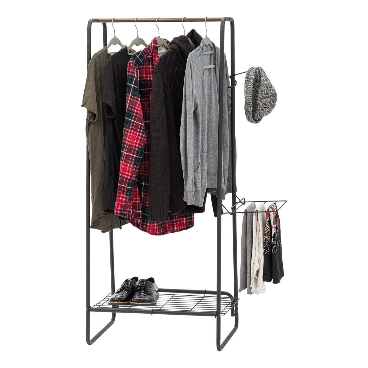 Metal Garment Rack with Wire Shelf - Medium | Black