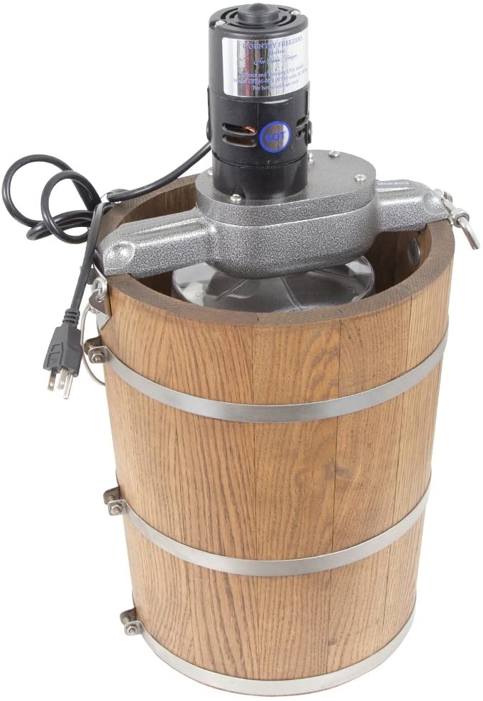 6 Qt Electric Ice Cream Maker with Wooden Tub – Country Style Classic Freezer, 2.5 AMP Motor, Stainless Steel Canister