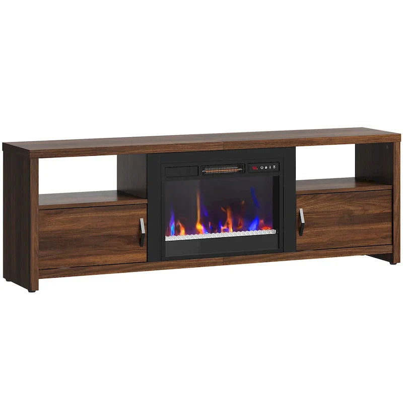 71-Inch TV Stand for 75-Inch TVs with LED Fireplace and Storage Cabinet
