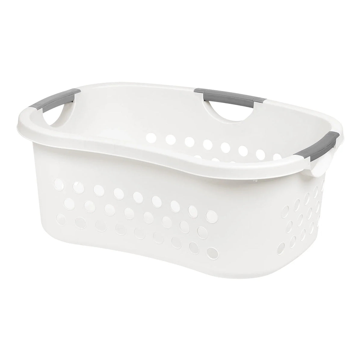 Plastic Laundry Hamper Basket – Hip-Hold Organizer with Comfort Handles, Nestable, 1.3 Bushel, 48L, White
