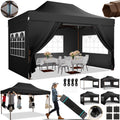 COBIZI 10x15 Pop Up Canopy Tent Heavy Duty with Sidewall, Commercial Outdoor Easy Pop Up Gazebo for Party Wedding All Weather Waterproof UV 50+ with Roller Bag(Leg Upgraded),Black